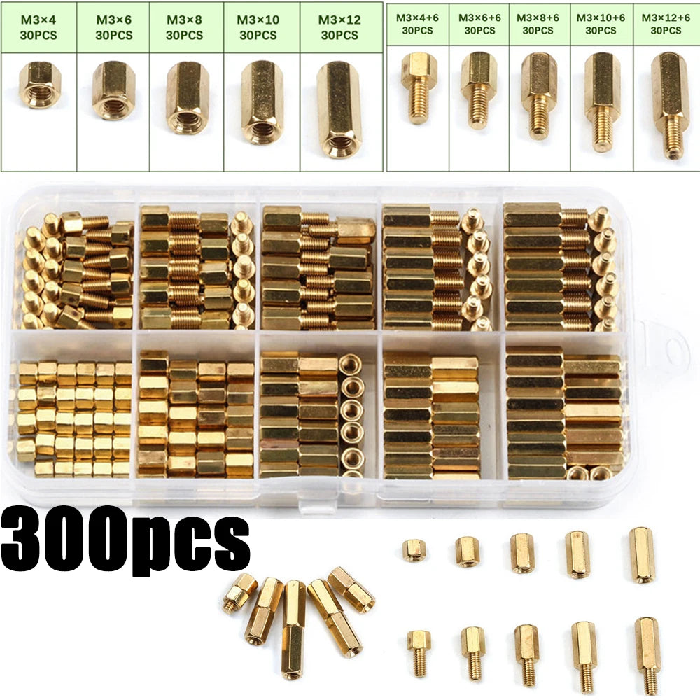 300Pcs M2/M3 Hex Head Copper Pillar Brass Standoff Spacer Screws Threaded Pillar Male/Female PCB Circuit Board Stand Off Kit