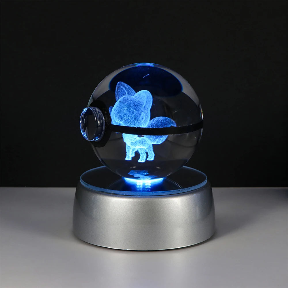 Pokemon 3D Crystal Ball Pikachu Figure Pokeball Engraving Crystal Charizard Model with Led Light Base Toys Anime Christmas Gift