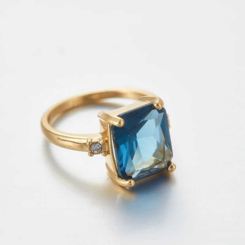 Fashion Vintage Metal Minimalist Beautiful Blue Zircon Ring Women's Wedding Band Anniversary Party Gift Jewelry