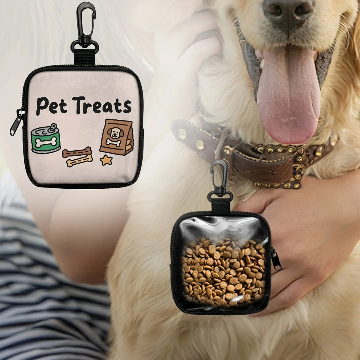 1Pcs Dog Print Dog Treat Bag with Hook Zipper Pet Training Puppy Walking Bag Dog Training Accessories