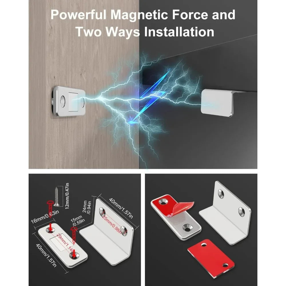 1pair Magnetic Door Catch Latch-Invisible Strong Adhesion, Drill-Free Mount, Seamless Release- Ideal for Cabinets, Sliding Doors