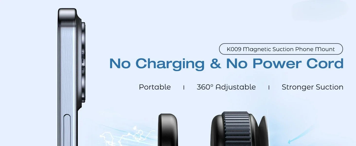 360°Adjustable Suction Cup Phone Mount Magnetic Car Phone Holder Vacuum Suction for Gym/Mirror/Smooth Surface For All Smartphone
