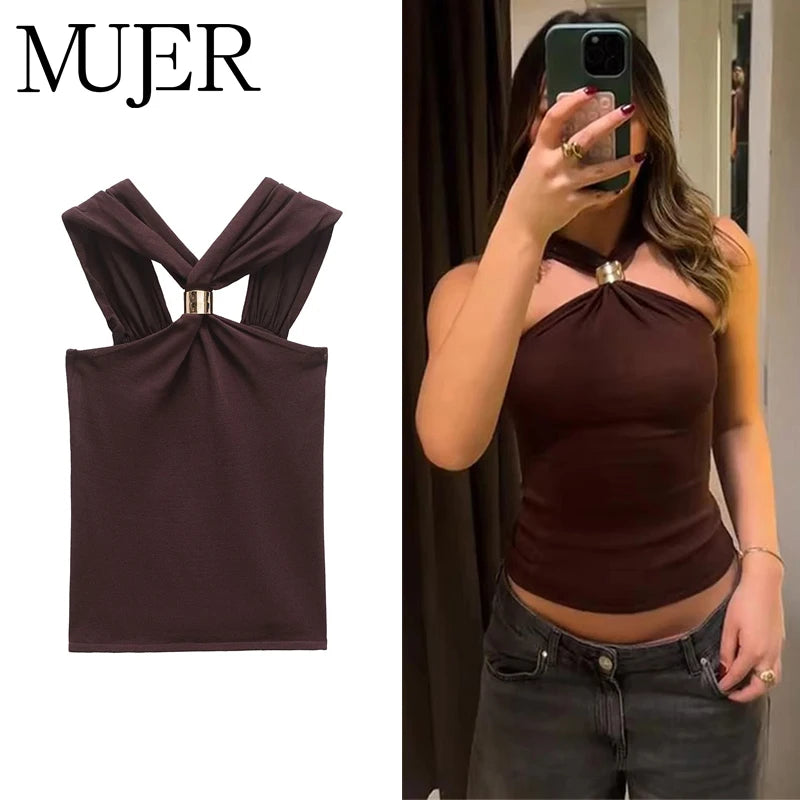 MUJER Halter Corset Top Women off Shoulder Crop Top Female Sexy Backless Tube Tops for Women Summer Camisole Bustier Tops Woman