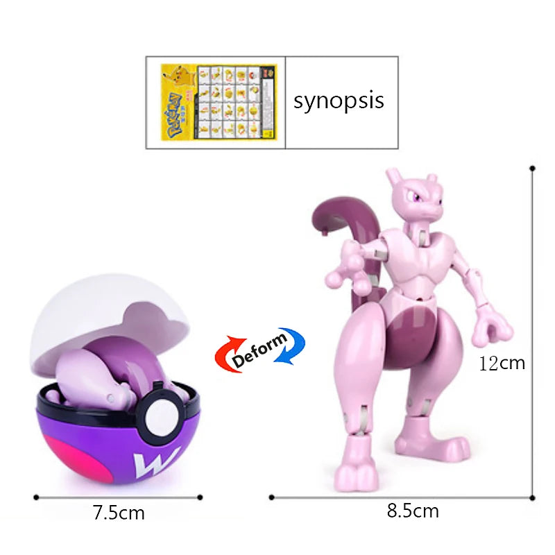Funny Pokemon Transformation Cartoon Model Pokeball Pikachu Toys Scalable Anime Figure Dolls Model Ornaments Kids Birthday Toys