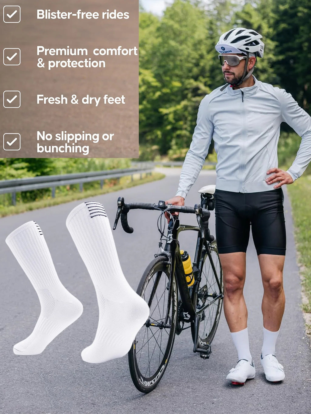 1 Pair Cycling Socks Compression Athletic Crew Running Socks Mens Womens Hiking Riding Bike Workout Climbing Sports