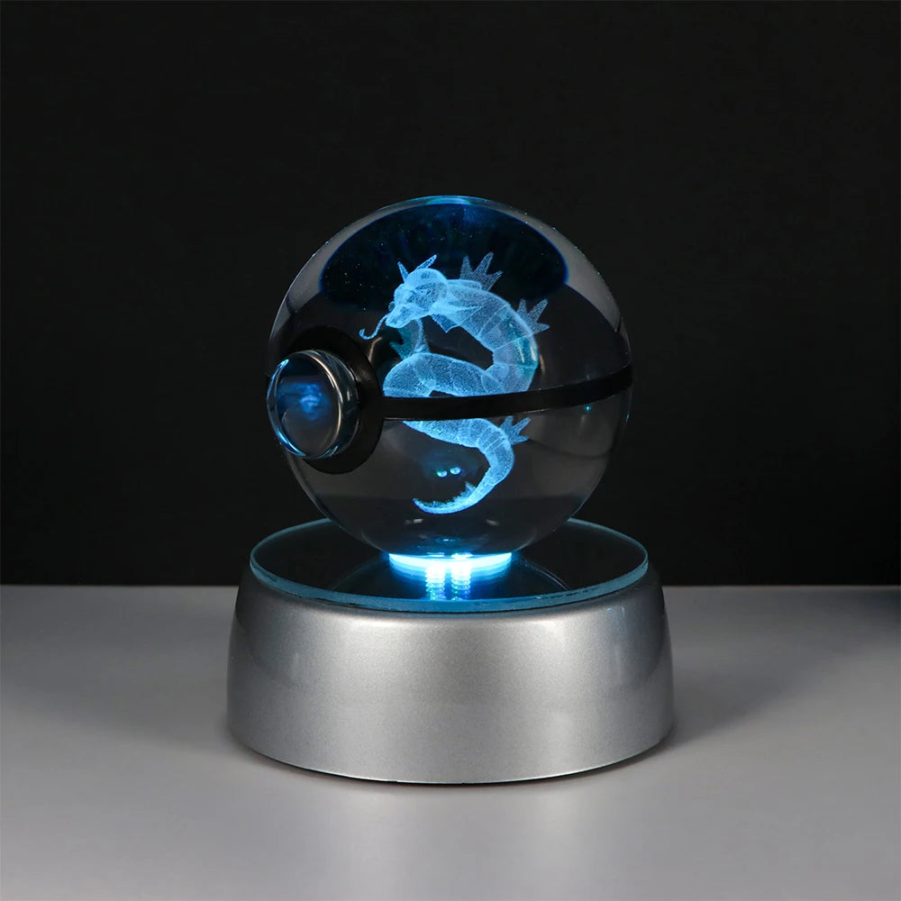 Pokemon 3D Crystal Ball Pikachu Figure Pokeball Engraving Crystal Charizard Model with Led Light Base Toys Anime Christmas Gift