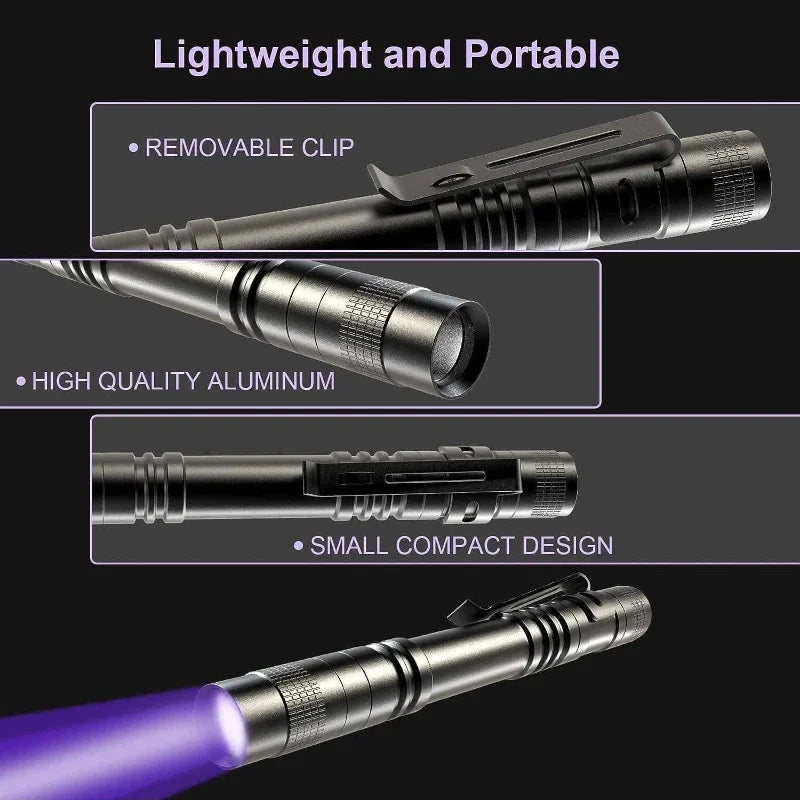 UV Flashlight 395nm Ultraviolet Torch With Pen Clip Portable AAA Batteries Used Violet Light Pet Urine Scorpion Detector UV Lamp