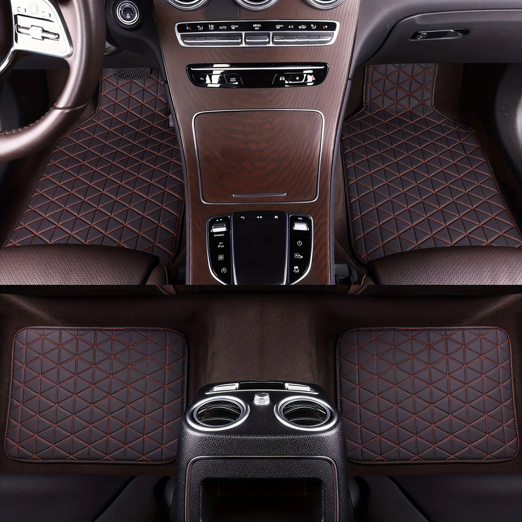 4-piece waterproof PU leather car floor mat - durable and fashionable, all-weather protection, easy to clean, enhances interior