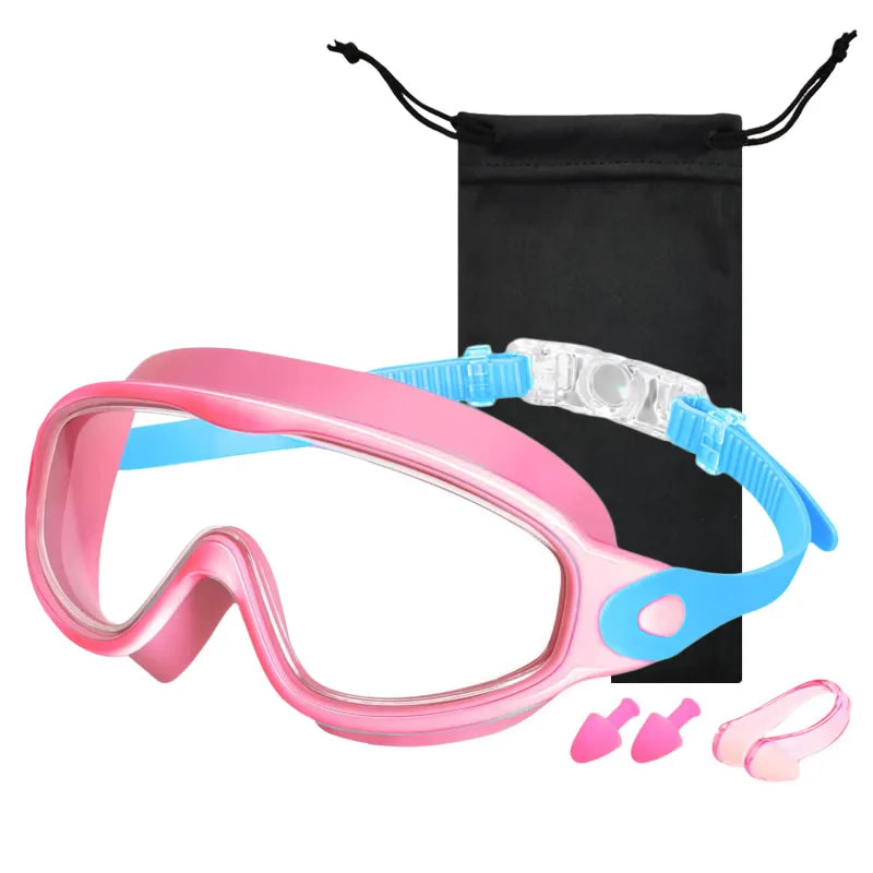 Large Frame Kids Swim Goggles 3-15YDS Boys Girls Youth Wide Vision Anti-UV Anti-Fog No Leak Soft Silicone Pool Swimming Eyewear