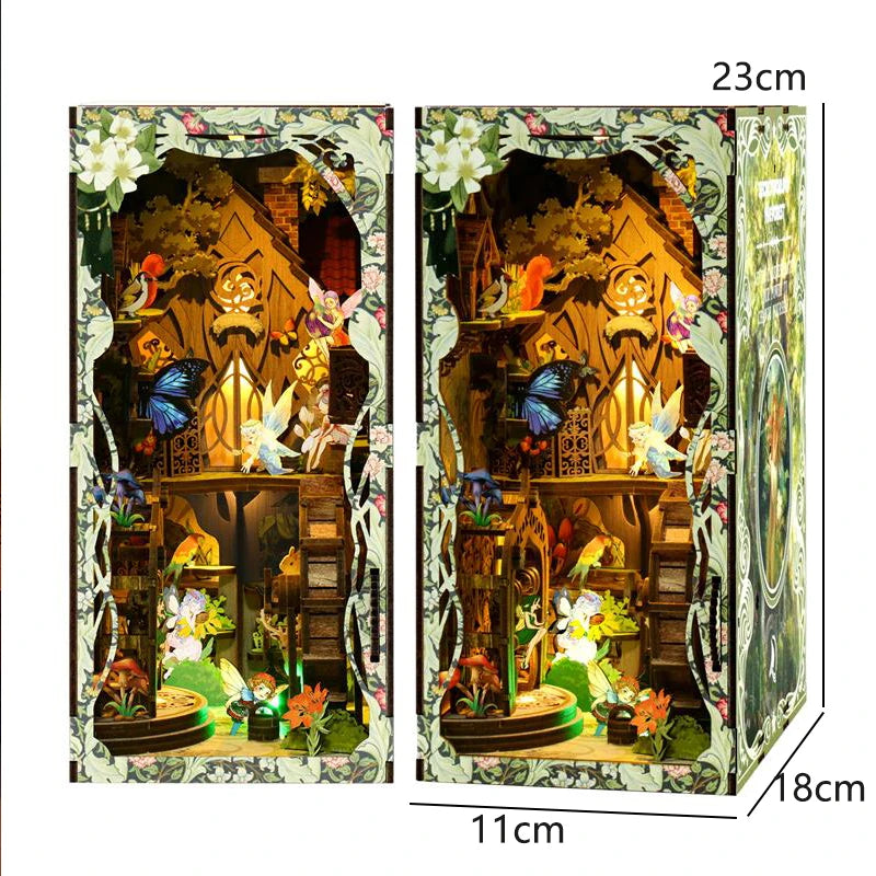 DIY Wooden Book Nook Insert Kit Doll Houses Building Toys Bookends Bookshelf Decor DollHouses Toys For Kids Xmas Gifts
