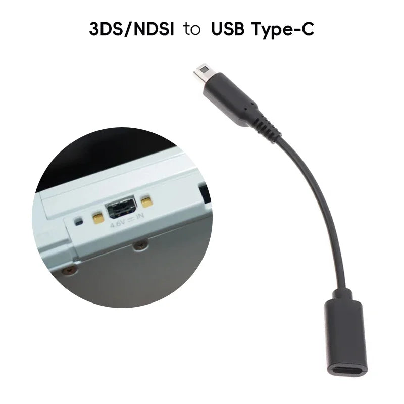 DATA FROG Type-C Charging Cord for New 3DS XL New 2DS LL 3DS 2DS DSI Game Console Power Charger Wire
