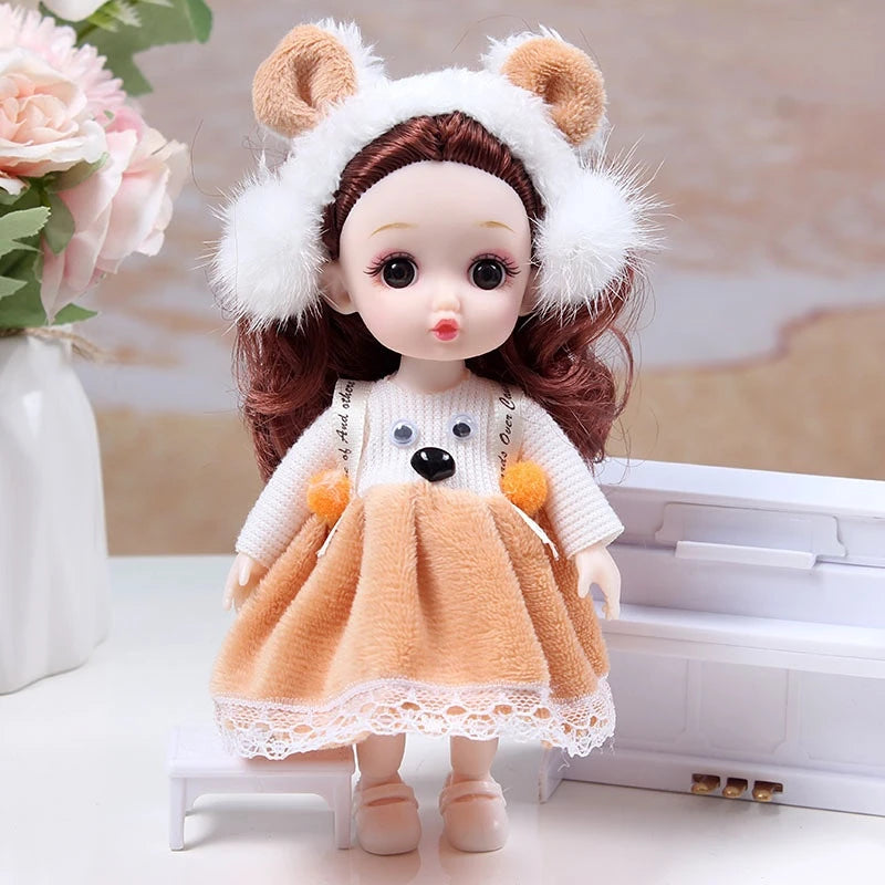 Mini 16cm BJd Doll 13 Movable Joint Girl Doll 3D Big Eyes 1/12 Fashion Princess Doll DIY Dress Up Toy Doll With Clothes Gift