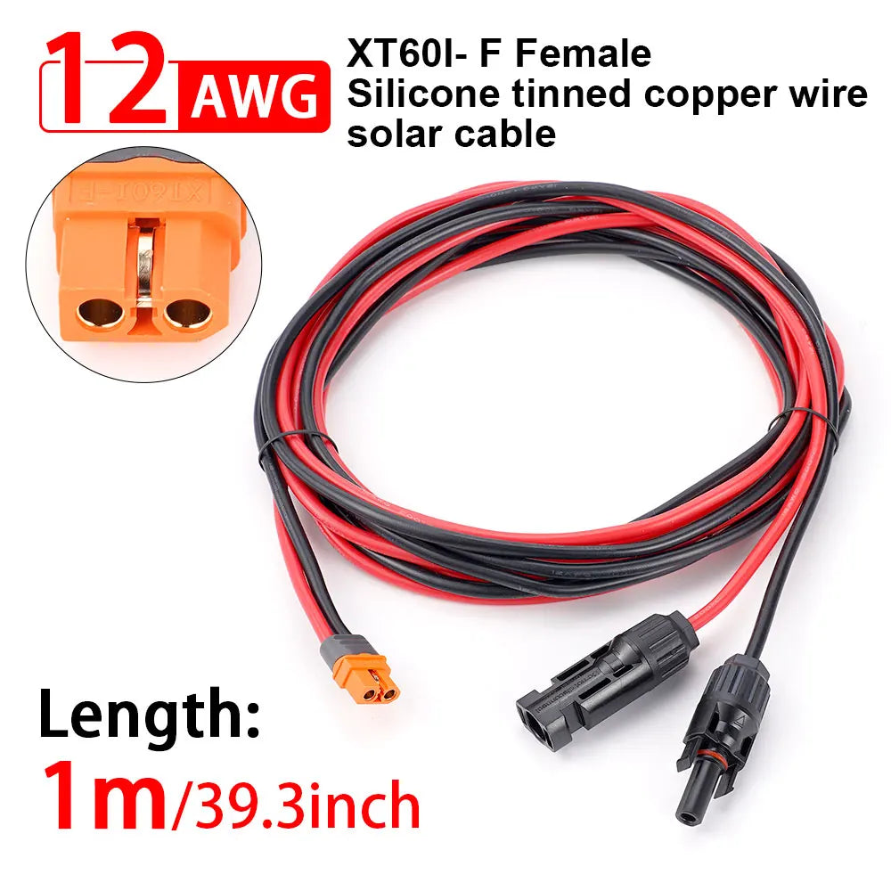 1/2/3M Solar Connector to XT60I- F Adapter 12AWG CableConnect Solar Panel Charge Cable for Solar Generator Portable Power Statio