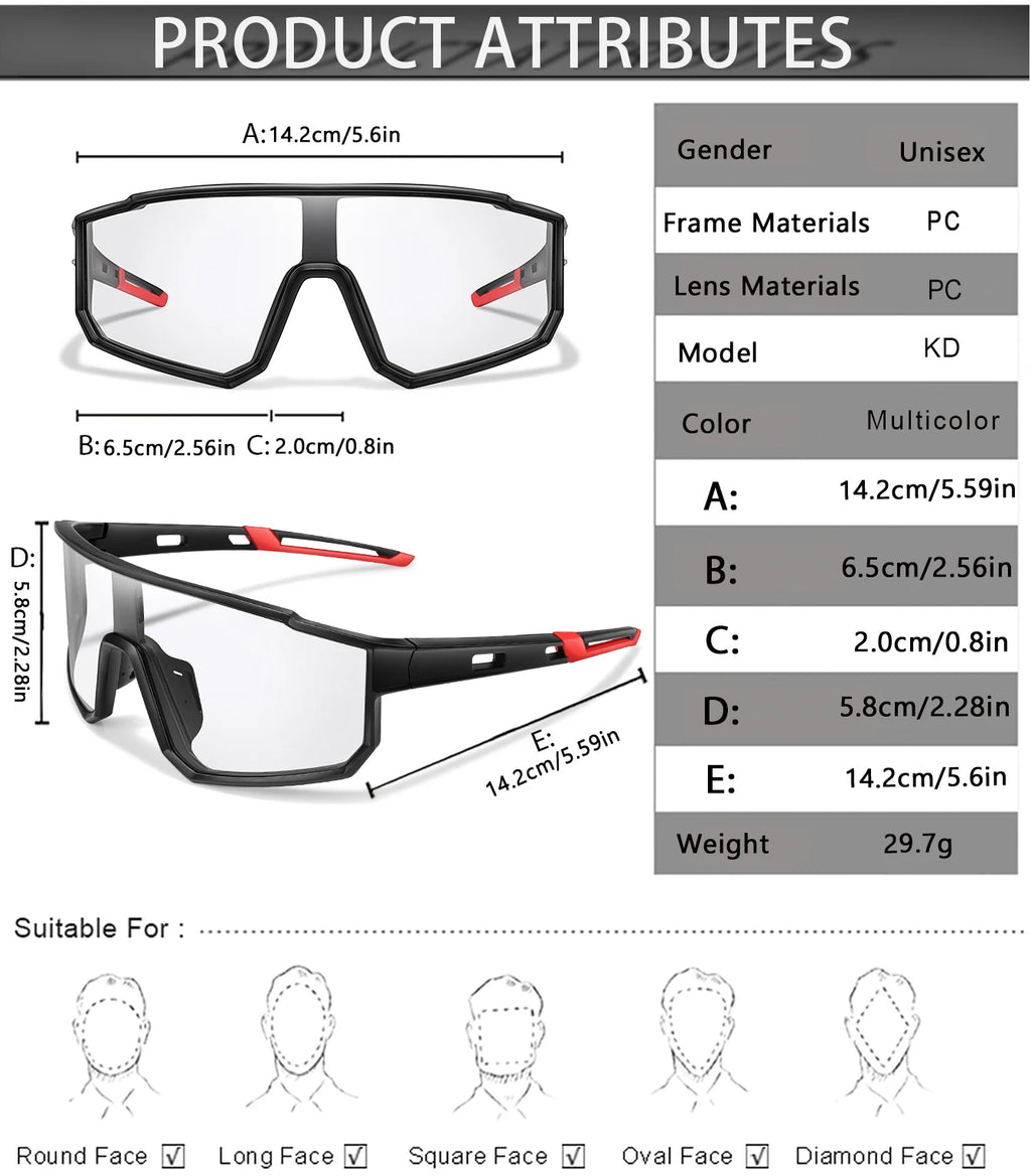 Fashion Brand Men Women Bicycle Photochromic Eyewear MTB Bike Fishing Running Cycling Sports Sunlasses Comfortable Goggles