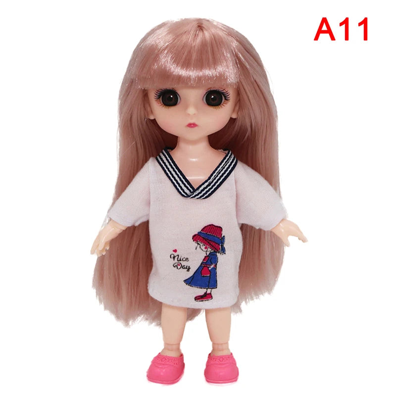 BJD 16CM Doll 13 Movable Joints Casual Fashion Princess Clothes Suit Accessories Nude Decoration Multicolor Hair Girl Gift Toy