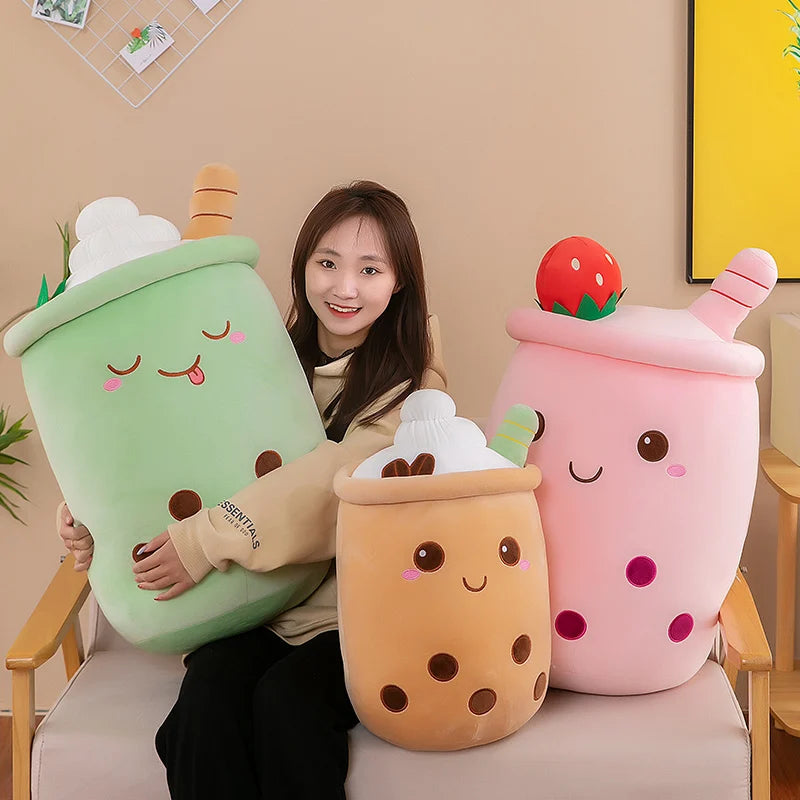Kawaii Boba Fruit Bubble Tea All Series Cartoon Plush Toy Stuffed Animals Cute Food Milk Tea Soft Toys Room Decor Pillow Gifts