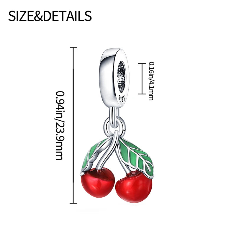 Charms Silver 925 Ladybugs and Cherry Strawberries Pendant Bead Fit 3mm Bracelet Bangle Necklace For Women Luxury Jewelry Making