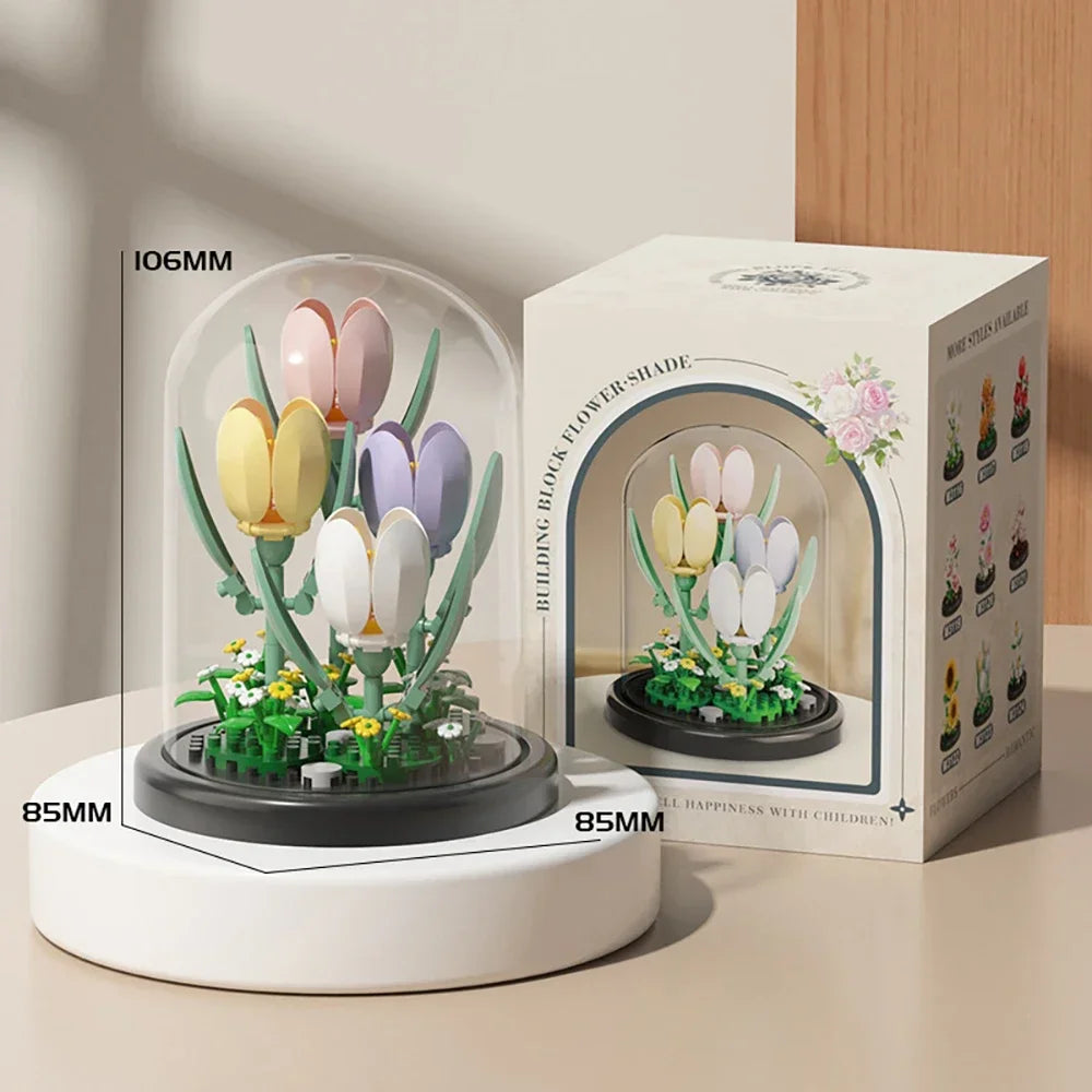 MOC Eternal Bouquet Rose Building Blocks Flower Building 3D Set DIY Eternal Bouquet Display Box Brick Toy for Home Office Decor
