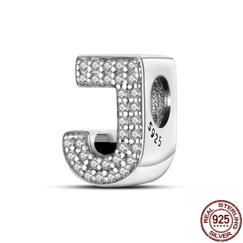 Original 925 Sterling Silver 26 Alphabet Letters Sparkling Zircon Charms Pendant Beads For Women Fine DIY Birthday Jewelry Gifts
