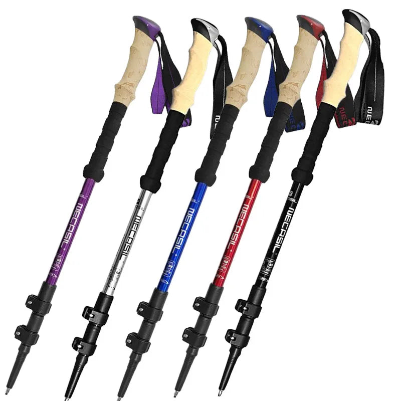 1pcs Hiking Anti Shock Walking Sticks Telescopic Trekking Climbing Poles Ultralight Walking Canes  Aluminum Outdoor  135CM