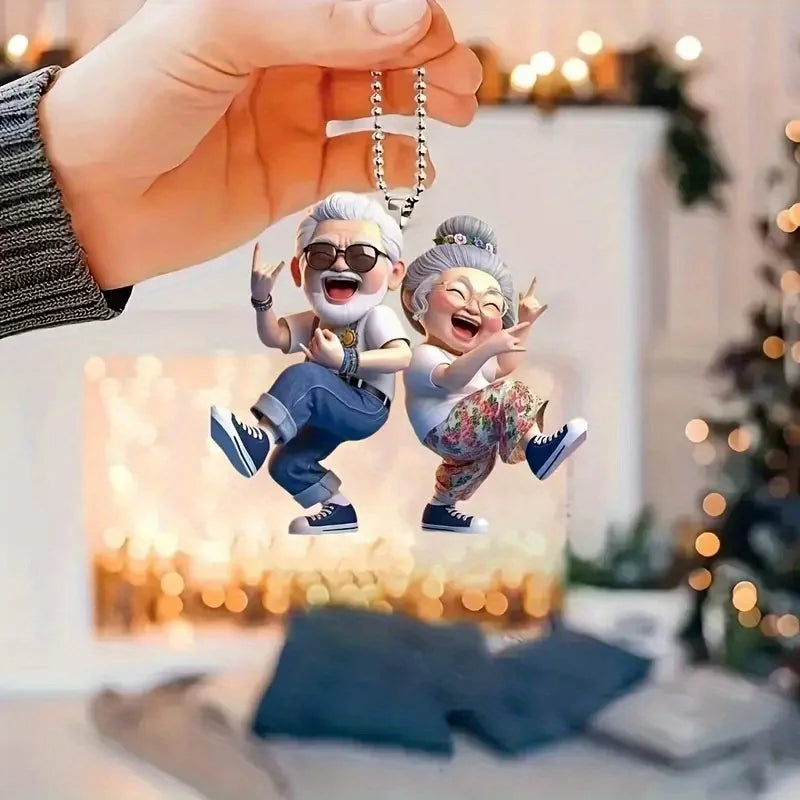 Trendy Hip Couple Elderly 2D Flat Acrylic Pendant Car Keychain Car Rearview Mirror Backpack Pendant Home Decoration Pendant Gift
