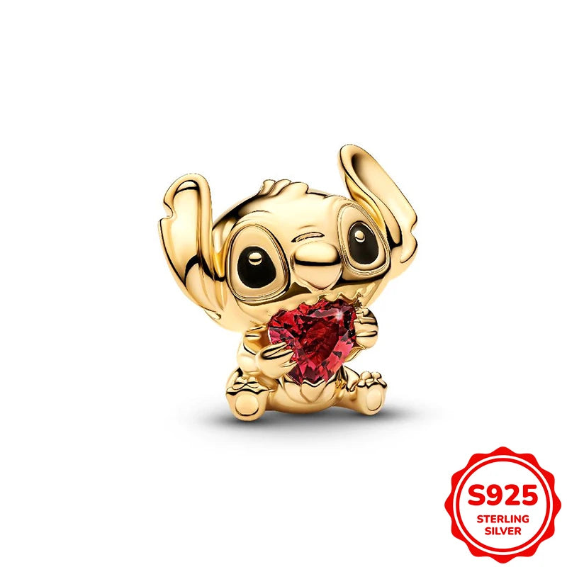 Charms plata de ley Disney Gold Plated Lily Flower Pendant Beads Fits 3mm Bracelets Necklace For Women Luxury DIY Fine Jewelry