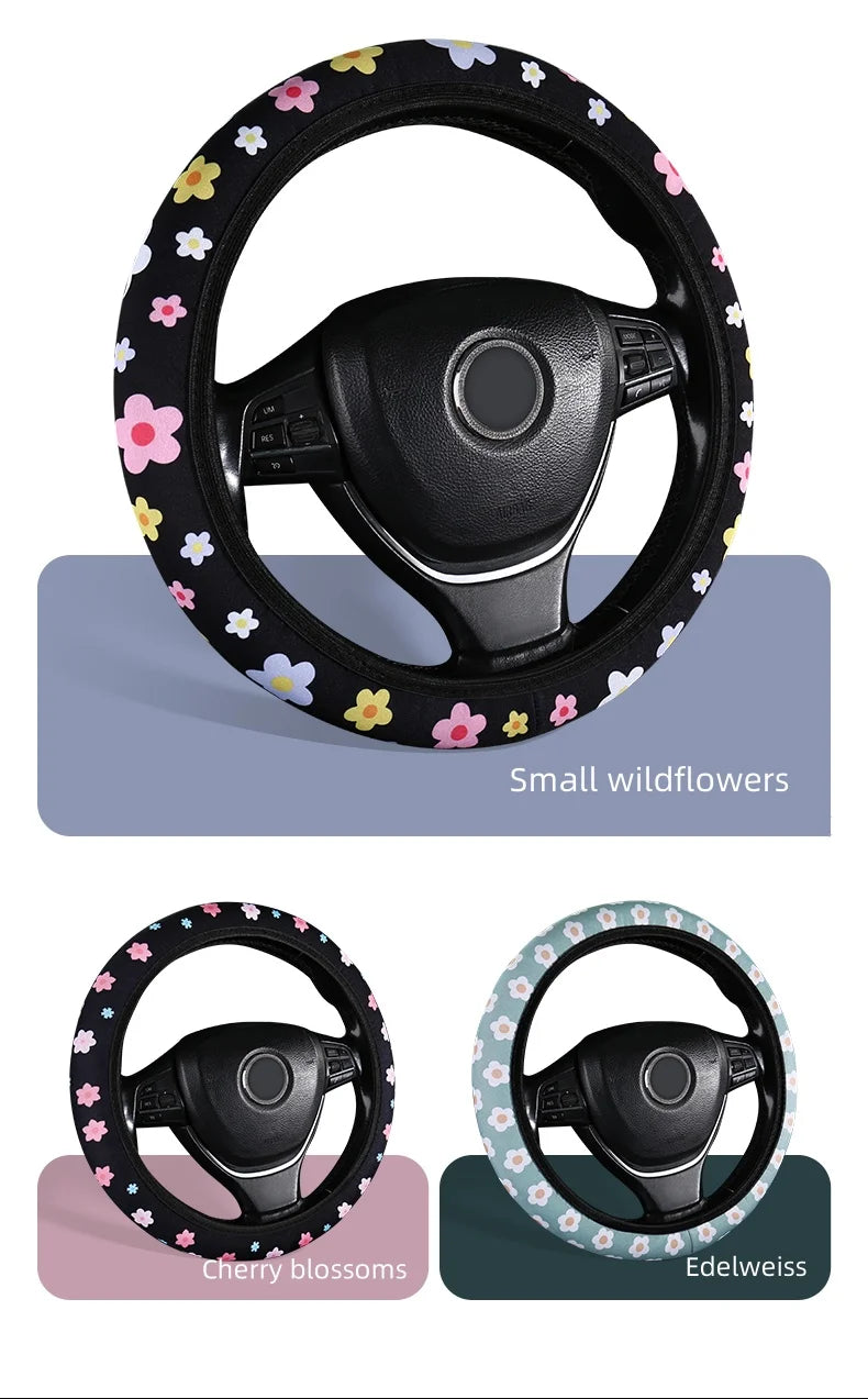 Car Steering Wheel Cover Flowers Print Anti-slip Universal Auto Steering Wheel Protector Interior Accessories wheel cover