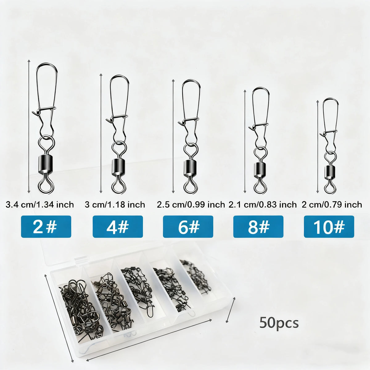 50pcs/box Stainless Steel Fishing Connector Pin Bearing Swivel Fishing Connector Rolling Swivel Lure Hook Accessories Tackle