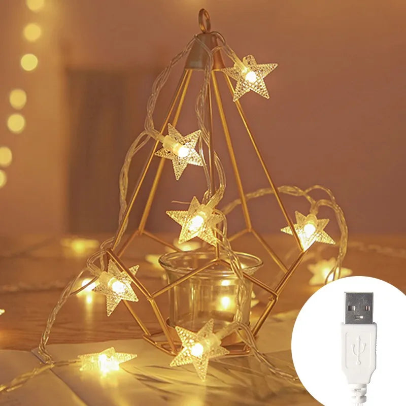 LED Star Fairy Lights Outdoor Chain Lights Garland Bulb String Lights Party Home Wedding Terrace Garden Christmas Decoration