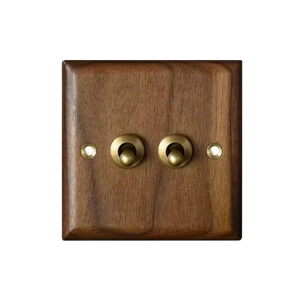 High Quality Retro Europe Type Vintage Wall Light Switch Socket, Solid Wood Brass Toggle Switch Plate, Antique Home Stay Switch