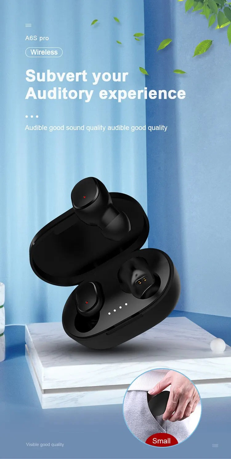 10Pcs Wholesale A6S TWS Wireless Headphones Bluetooth Earphone 5.0 Stereo Headset Earbuds with Microphone for ISO Android