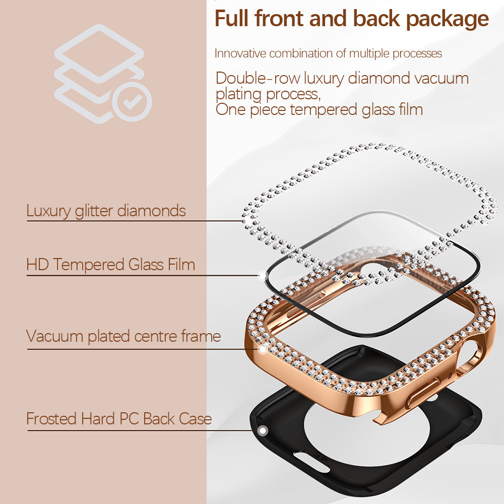 Bling Glass+Cover for Apple Watch Case 49mm 46 42 45 41 40 44mm Diamond Bumper+Screen Protector Iwatch Series 11 10 9 8 7 6 5 SE