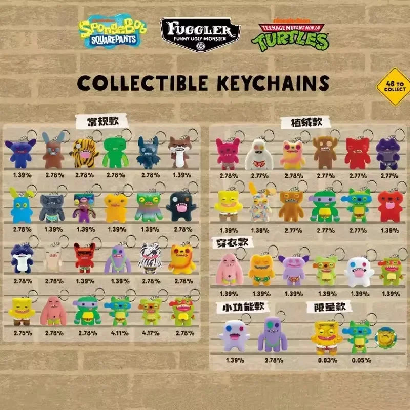 Original Fuggler Random Keychain Blind Box 2 Figure Ugly Funny Monster Tooth Wide Eyed Weirdo Collection Model Bag Pendant