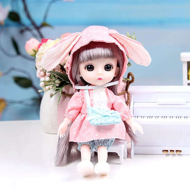 Mini 16cm BJd Doll 13 Movable Joint Girl Doll 3D Big Eyes 1/12 Fashion Princess Doll DIY Dress Up Toy Doll With Clothes Gift