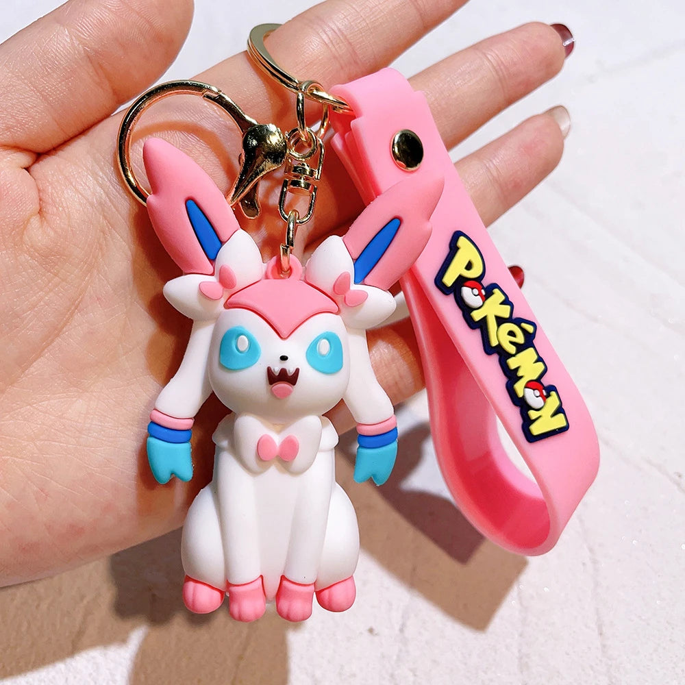 Pokémon Big Eevee Family Keychain Gift Set, Complete Evolution PVC Keychain with Pokéball Clip, Adorable Key Ring for Kid