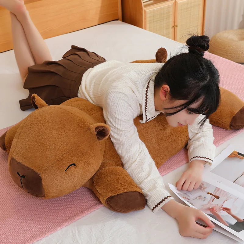 Giant Kawaii Capybara Plush Doll Floor Mat High Quality Animal Brown Capybara Plush Carpet Home Decor Gift For Boys And Girls