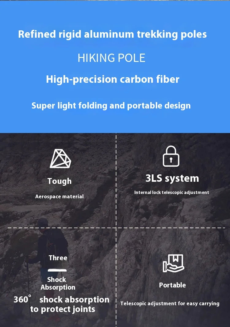 Outdoor Hiking Stick Telescopic Cane Non-slip Cane Straight Handle Four-section Portable Aluminum Alloy Men Women's Hiking Canes
