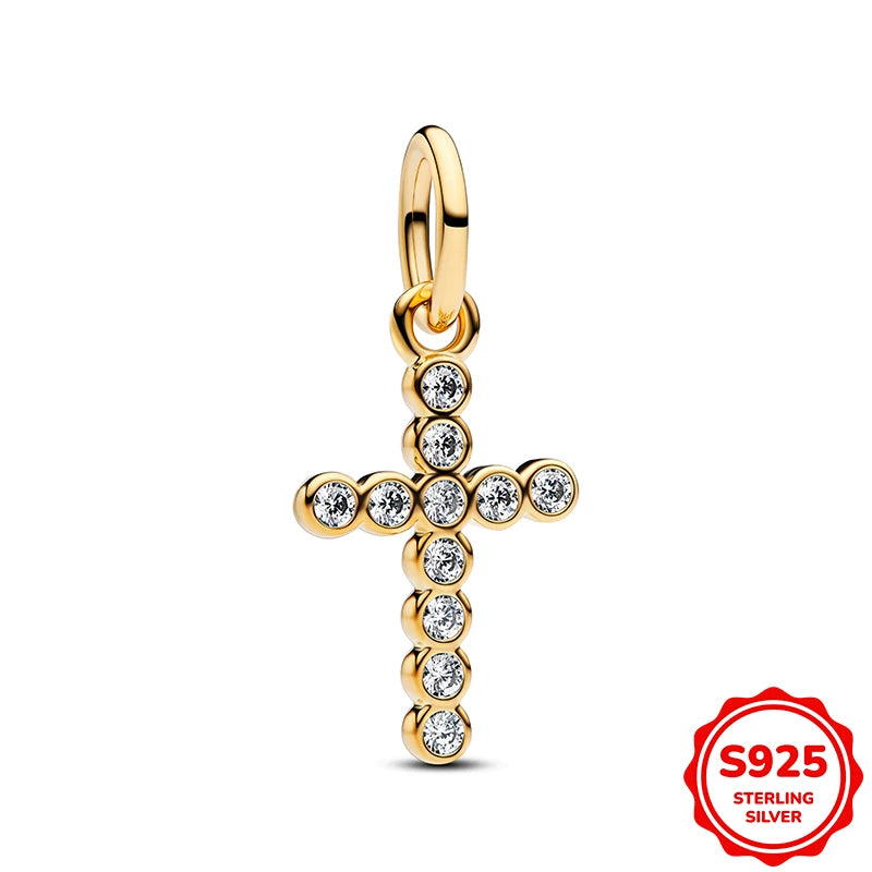 Charms plata de ley Disney Gold Plated Lily Flower Pendant Beads Fits 3mm Bracelets Necklace For Women Luxury DIY Fine Jewelry