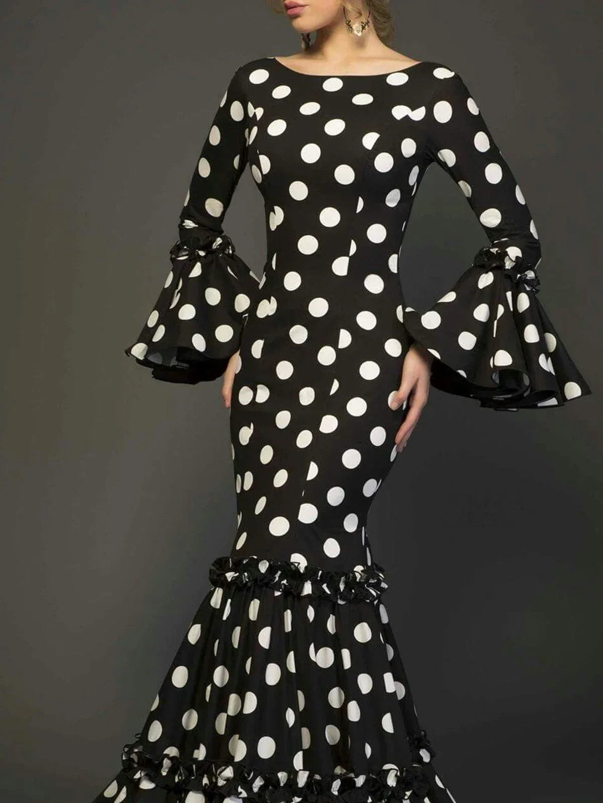 Polk Dot Printed Elegant Mermaid Dress Flare Sleeve Round Neck Party Club Ruffle Wedding Guest Cocktail Formal Dresses 2025