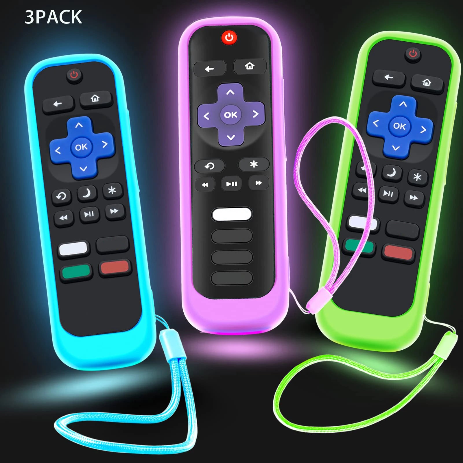 Case for Roku Remote Universal Replacement Controller Silicone Sleeve Skin Glow in The Dark(Red and Black Not Glow)