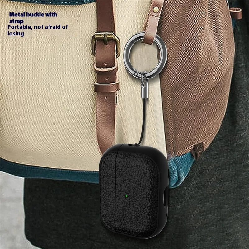For Airpods Pro3 Case Luxury Lychee Leather Business Earphone Case with Hook Strap Headphone Cover For Apple AirPods 4 3 2 1 Pro