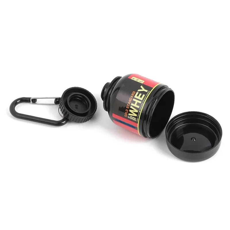 1pc Portable 100ML Keychain Powder Container, Outdoor Sport Whey Protein Holder, Mini Funnel Cup, Multi‑Function Storage Box
