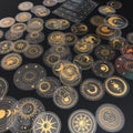70 pcs Glitter Gold PET Adhesive Stickers Waterproof Transparent Label: SUN MOON Stars Etc