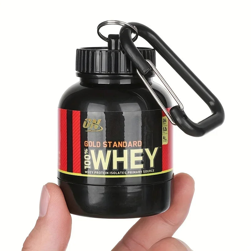 1pc Portable 100ML Keychain Powder Container, Outdoor Sport Whey Protein Holder, Mini Funnel Cup, Multi‑Function Storage Box