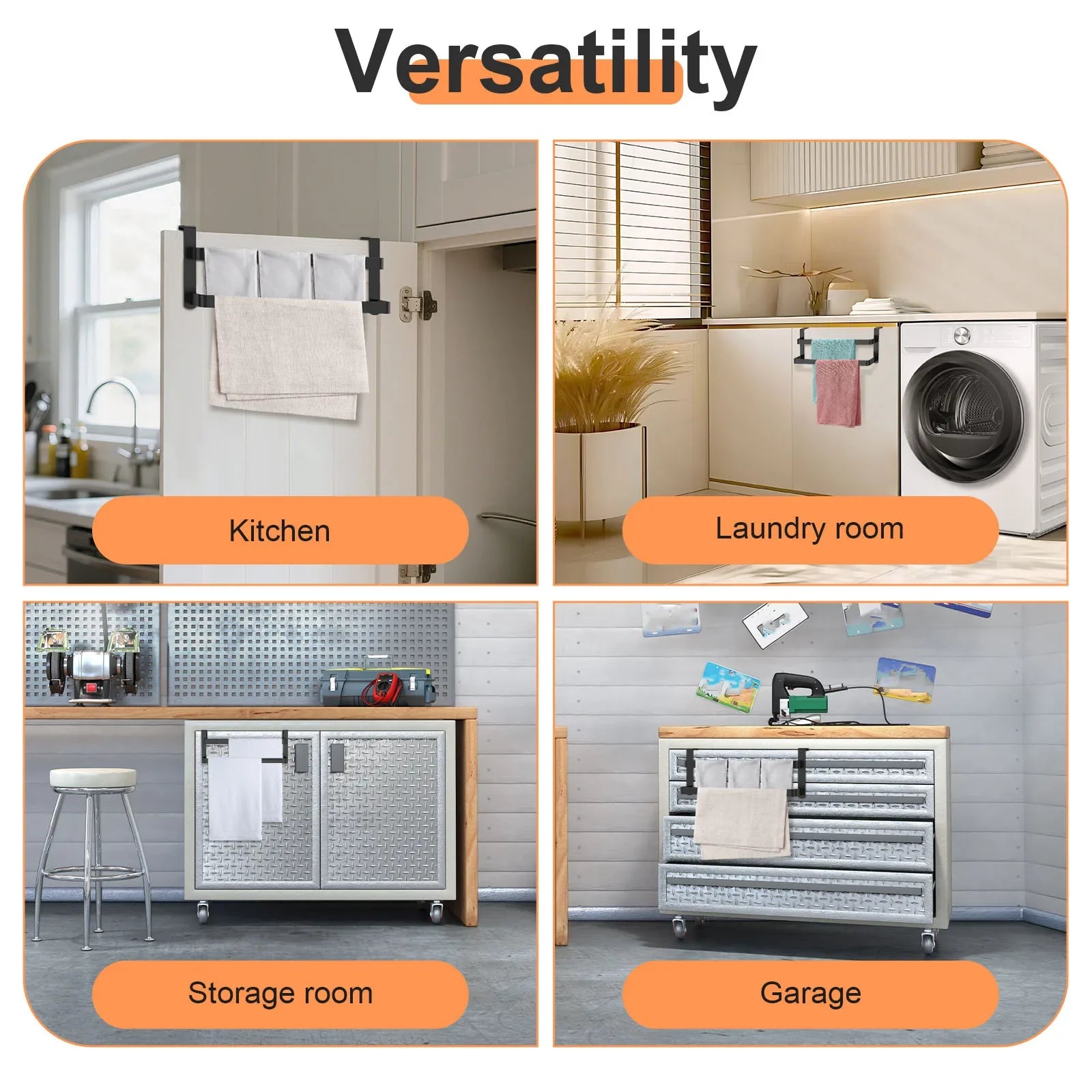 2Pcs Double Layer Towel Rod Stainless Steel Over Cabinet Towel Rack Storage Organizer Bathroom Door Hanging Kitchen Rag Shelf