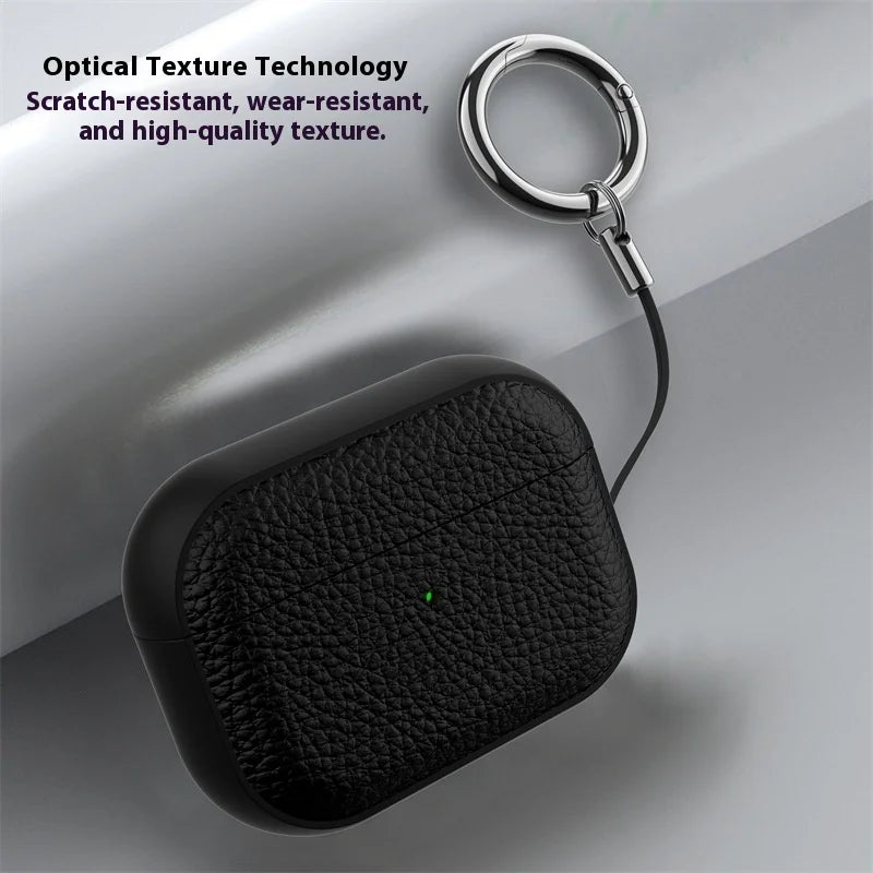 For Airpods Pro3 Case Luxury Lychee Leather Business Earphone Case with Hook Strap Headphone Cover For Apple AirPods 4 3 2 1 Pro