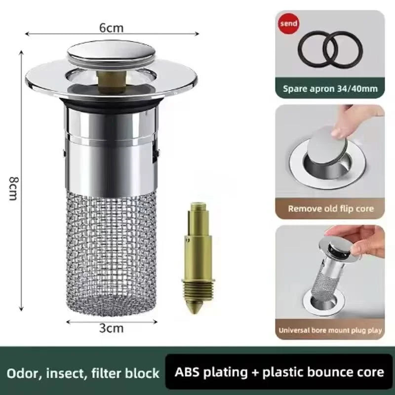 Universal Sink Accessory 2026 Stainless Steel Washbasin Drain Pipe Leak Proof Odor Proof Bullet Core Pressure Type