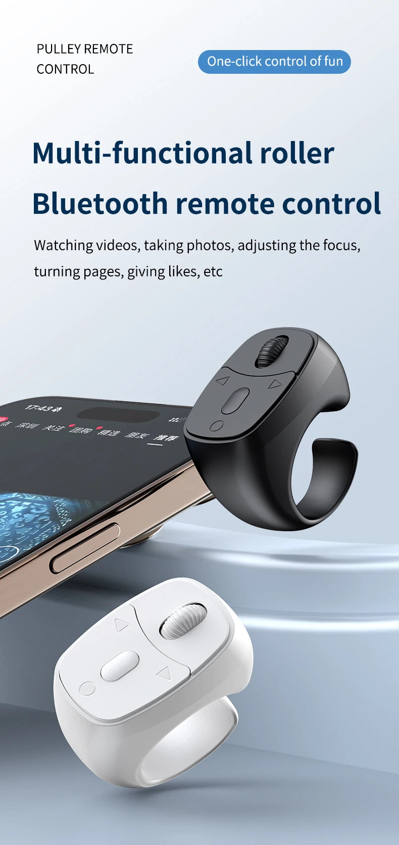 Cell Phone Scrolling Ring Wireless Finger Shutter Remote Control Page Turner Mobile Phone Controller BT For Travel