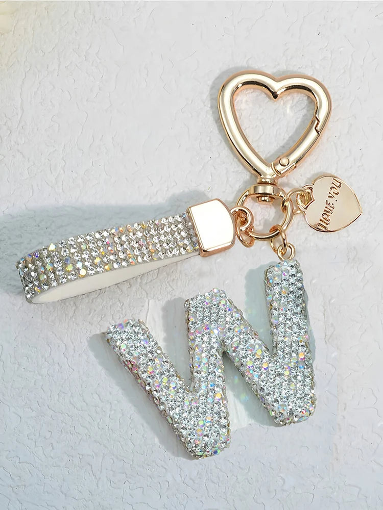 Shining Diamond Inlay 26 English Initial letter Key Chain Car High-end Key Ring Lady Bag Delicate Pendant Thanksgiving Gifts