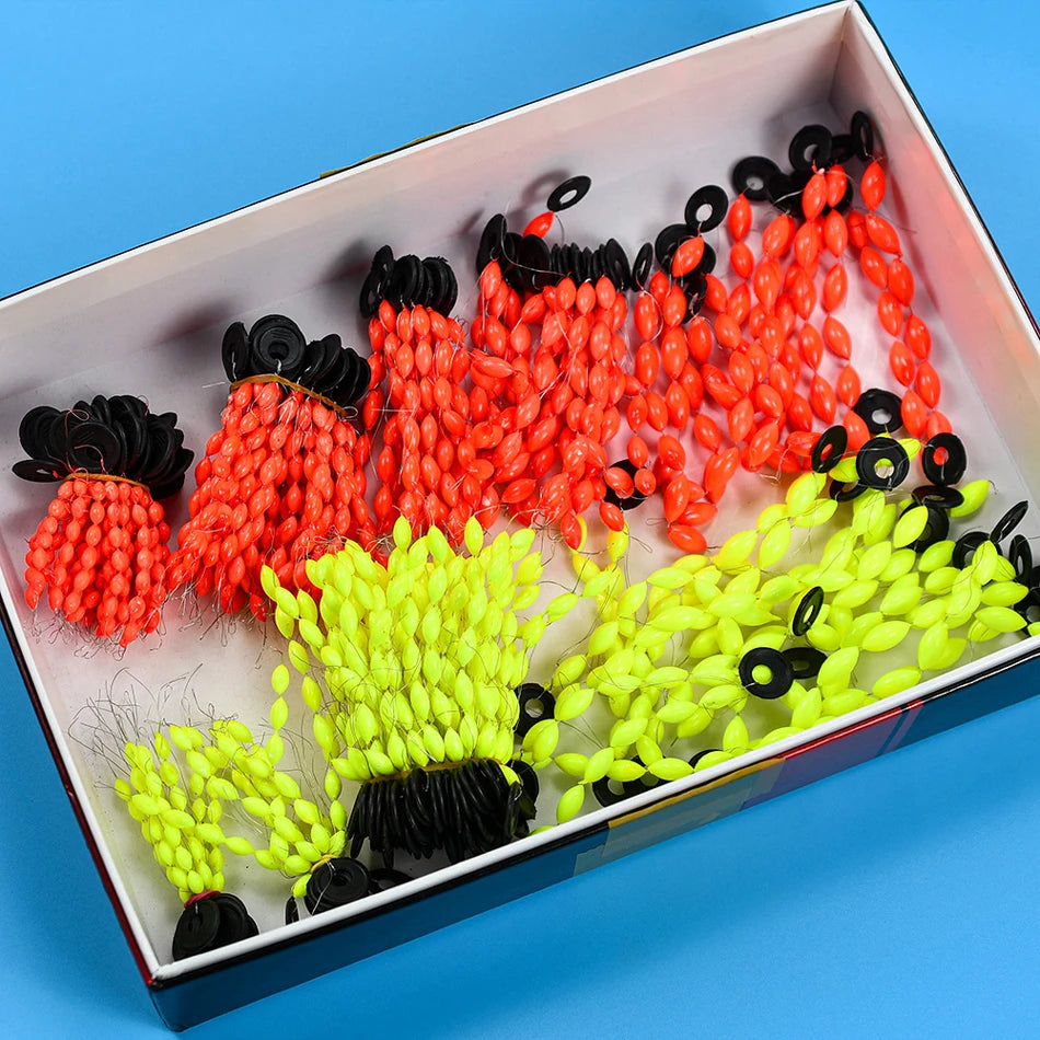 60Pcs/10Sets Fishing Float 6 In 1 String Type Seven Star Float Foam Space Bean Fishing Line Stopper Buoys Tackle Accessories